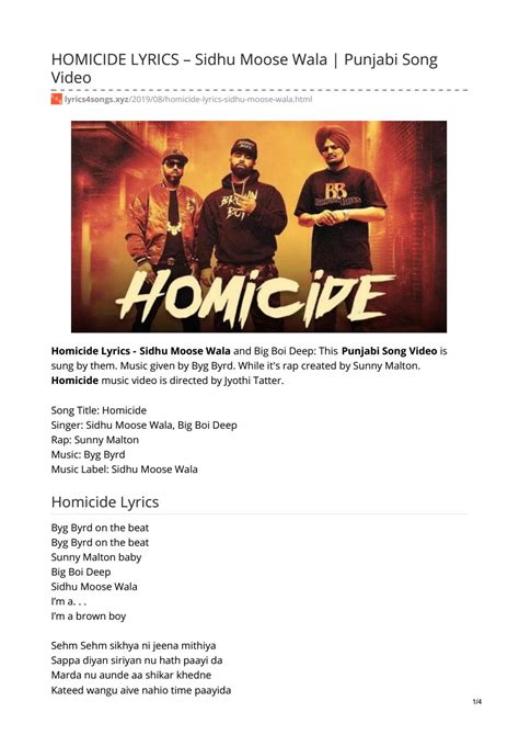 homicide lyrics|homicide lyrics sidhu.